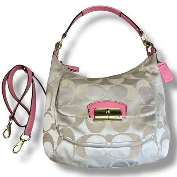 Coach Kristin Tan & Peach Signature Large Hobo Shoulder Bag - Picture 1 of 10